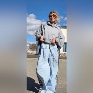 Women's Wide Leg Pants Drawstring High Rise Side Striped Slouchy Palazzo Pants